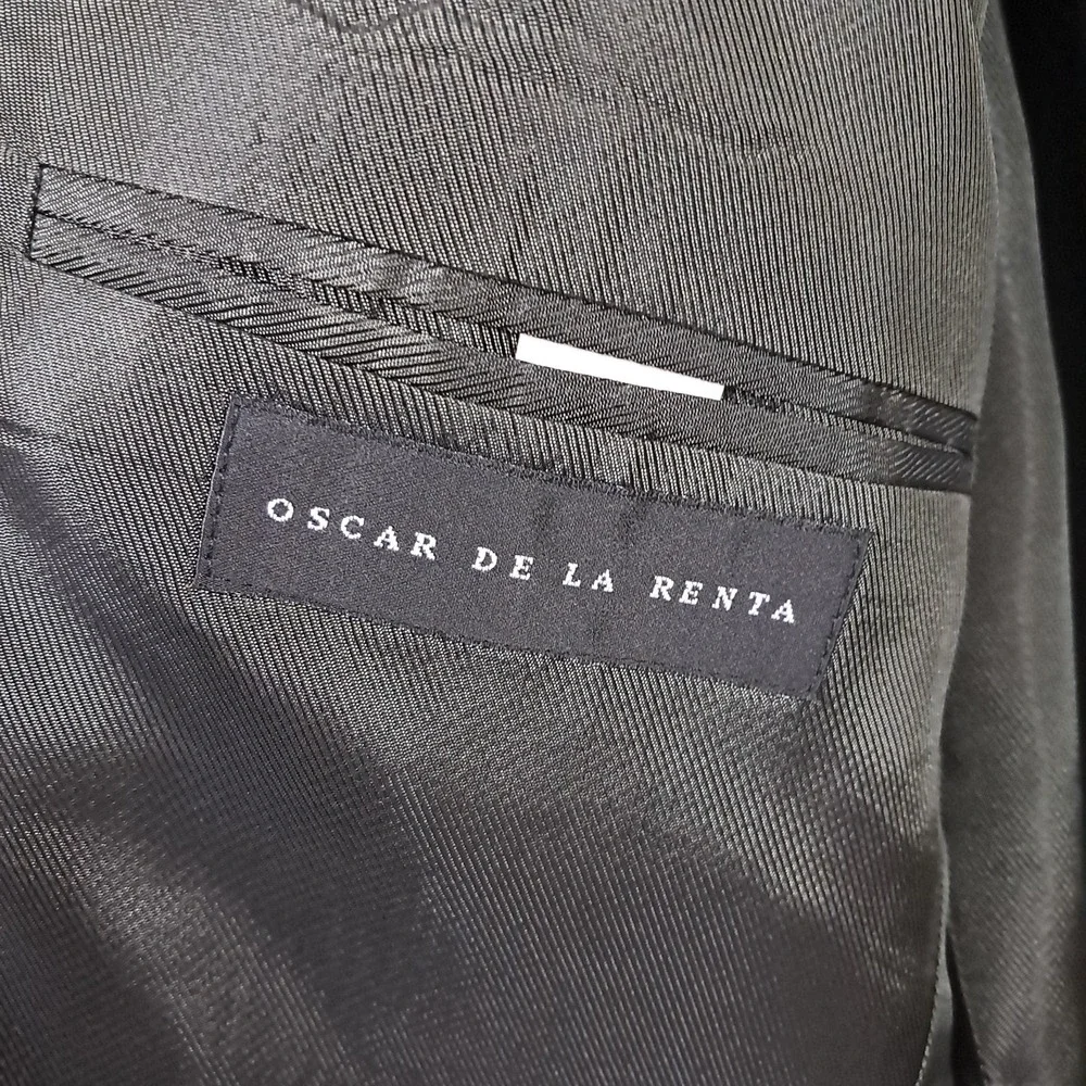 Oscar de la Renta Jacket XL‎ Gray Wool Cashmere Brushed Flannel Blazer Soft 46R